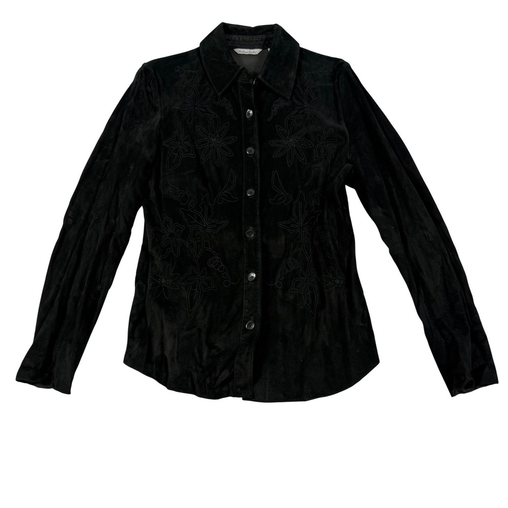 Vintage Madison Studio Black Suede Leather Embroidered Beaded Western Shirt M